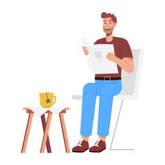 Sticker - A flat style illustration of a man reading newspaper 

