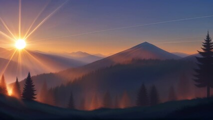 Sticker - Mountain Landscape at Sunset