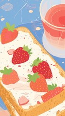 Sticker - Japan anime strawberry toast produce dessert fruit.