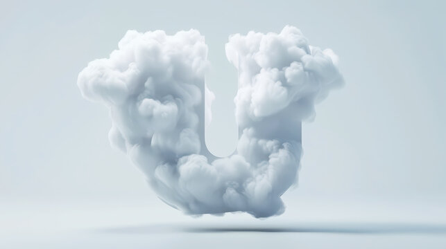 Capital letter U made of clouds or soft cotton. Fluffy airy style. Scrapbook activity. Generative AI