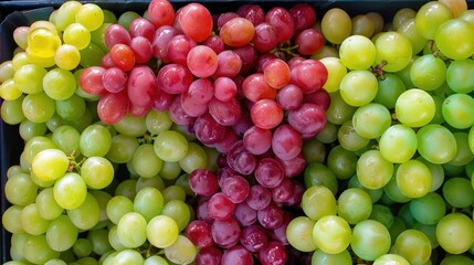 Poster - Fresh green and red grapes displayed for sale in the market with copy space