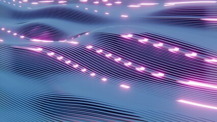 Poster - Abstract Wavy Line Pattern with Pink Neon Highlights..