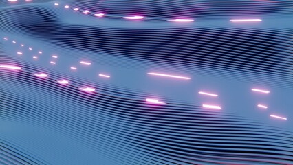 Poster - Abstract Wavy Line Pattern with Pink Neon Highlights..