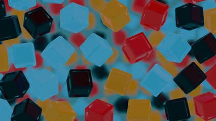 Poster - Floating Multicolored Transparent and Opaque Cubes on Black Background..