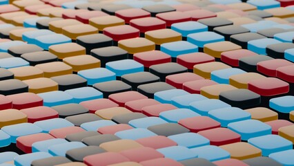 Poster - Floating Multicolored Transparent and Opaque Cubes on Black Background..