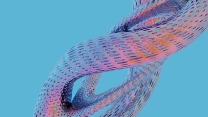 Poster - Abstract Twisted Perforated Tubes with Gradient Colors on Blue Background..