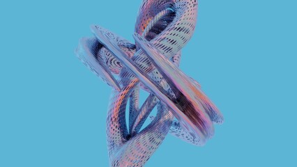 Poster - Abstract Twisted Perforated Tubes with Gradient Colors on Blue Background..