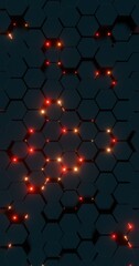 Poster - Futuristic Hexagonal Pattern with Red Illuminated Lines..