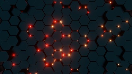 Poster - Futuristic Hexagonal Pattern with Red Illuminated Lines..