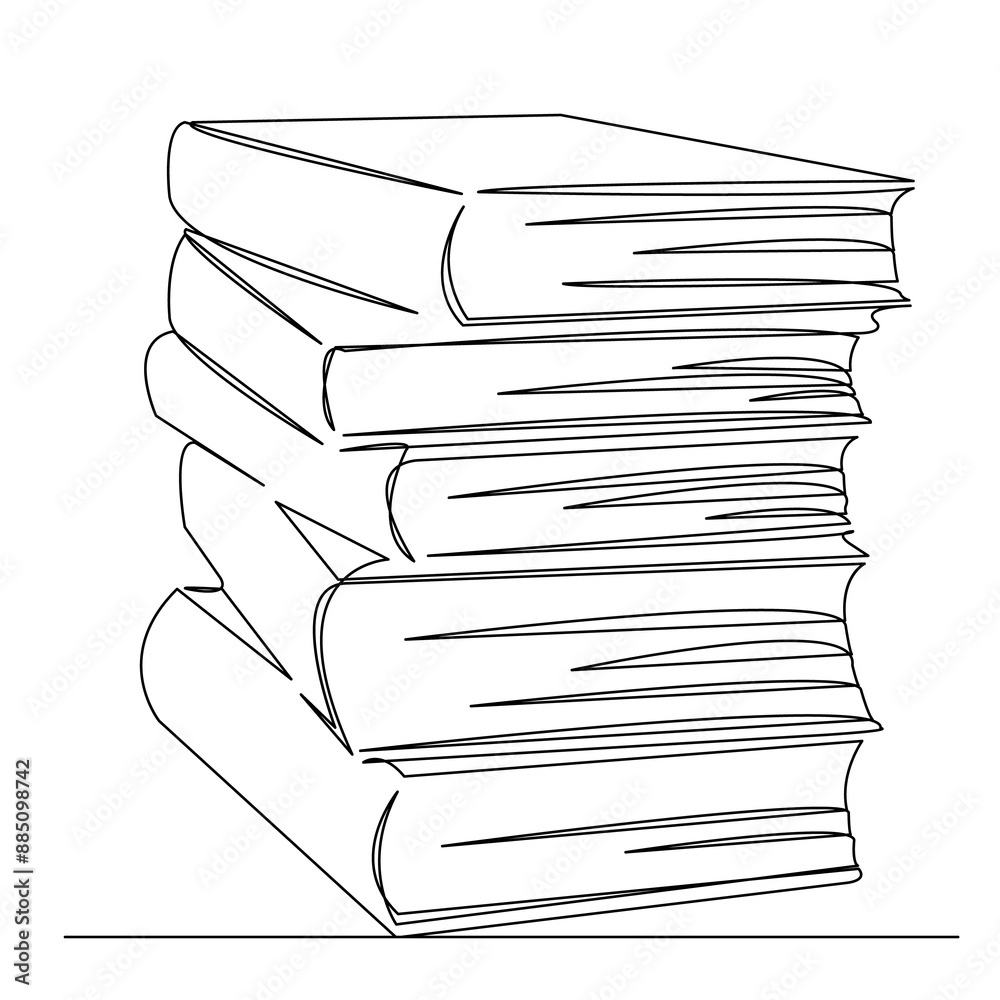 continuous single drawn one line stack of books hand-drawn picture ...