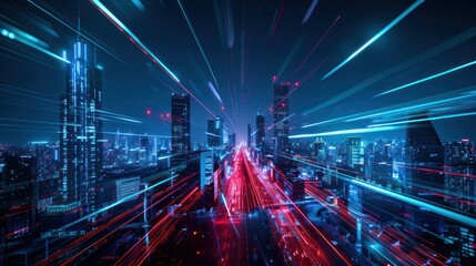 Poster - Cityscape with Light Trails at Night