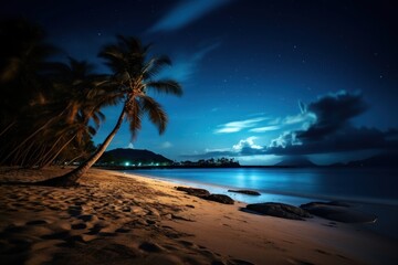 Canvas Print - Sandy tropical beach night landscape outdoors.