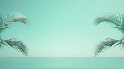 Wall Mural - A beautiful blue ocean with palm trees in the background