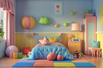 Wall Mural - Kid bedroom furniture art architecture.