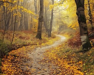Poster - Autumnal Path in the Mist