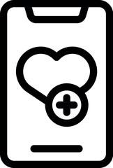 Poster - Line icon of a smartphone with a heart shape and a plus sign, representing the action of adding to favorites