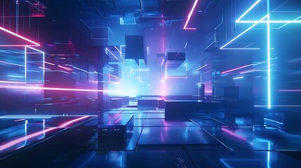 Poster - Neon Lights in Abstract 3D Space