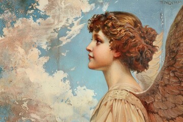 Canvas Print - Angel painting art portrait.