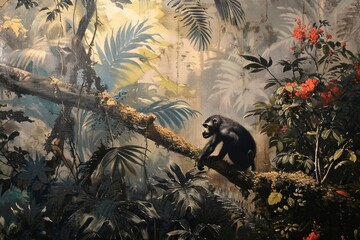 Canvas Print - Animal in jungle wildlife outdoors painting.