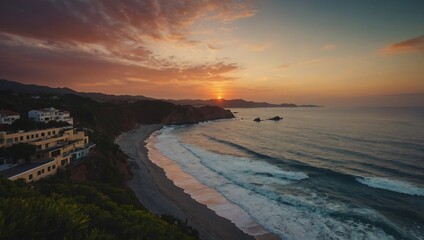 Poster - Nostalgic Sunset View Overlooking the Ocean