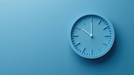 Wall Mural - A clock, representing time management and scheduling, set on a clean blue background, with copy space.