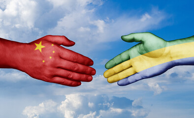 Gabon and China country handshaking with flags, consensus concept international co-operation illustration