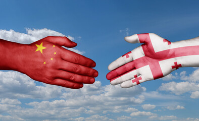 Georgia and China country handshaking with flags, consensus concept international co-operation illustration