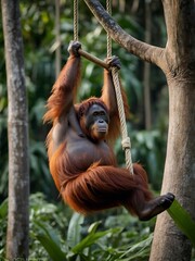 Wall Mural - Orangutan duo swinging in Borne