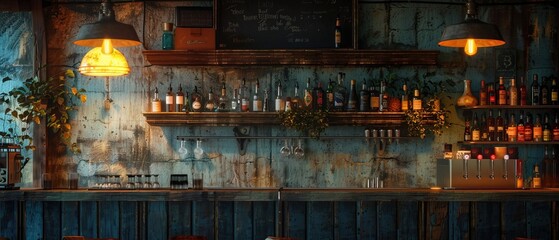 Wall Mural - Vintage cozy bar with lamp light and wooden counter 