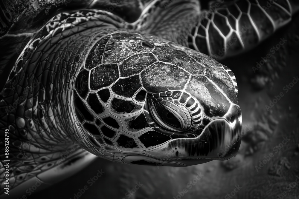 haunting monochrome closeup of a sea turtles ancient shell emphasizing ...