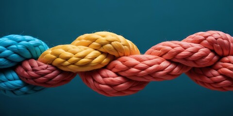 Team rope diverse strength connect partnership together teamwork unity communicate support. Strong diverse network rope team concept integrate braid color background cooperation empower power.