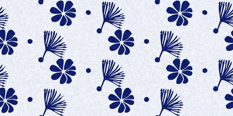 Wall Mural - Indigo denim blue leaf motif seamless border. Japanese dye batik fabric style effect print banner swatch. 