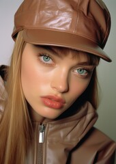 Sticker - Brown cap and face photography portrait fashion.