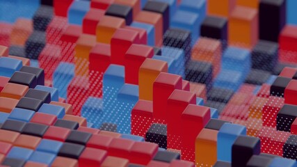 Poster - Floating Multicolored Transparent and Opaque Cubes on Black Background

