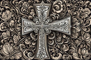 Canvas Print - Beautiful ornate cross. Sketch vector illustration.