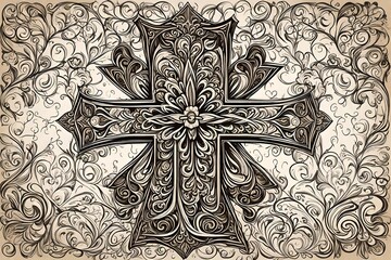 Canvas Print - Beautiful ornate cross. Sketch vector illustration.