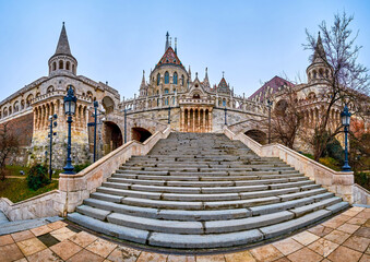 Sticker - The stone staircase of Fisherman's Bastion, Budapest, Hungary.