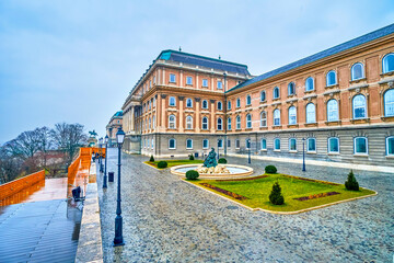 Poster - Danube terrace with Fisherboys Fountain and Buda Castle, Budapest, Hungary