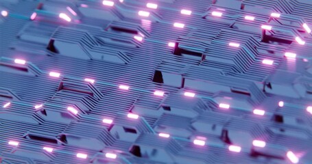 Poster - Abstract 3D Circuit Board Design with Pink Neon Highlights

