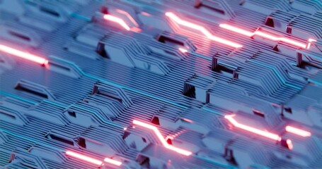 Poster - Abstract 3D Circuit Board Design with Pink Neon Highlights

