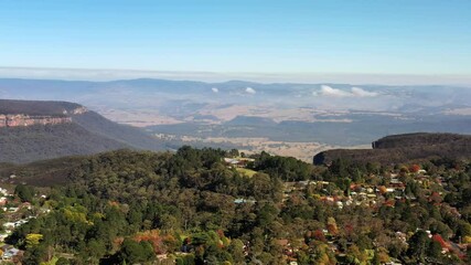 Poster - Blackheath town in the Blue Mountains of Australia – wide aerial panorama as 4k.
