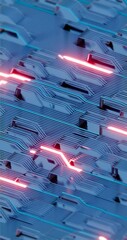 Poster - Abstract 3D Circuit Board Design with Pink Neon Highlights

