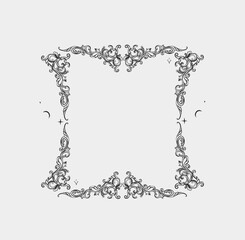 Wall Mural - hand drawn vector abstract outline,graphic,line vintage baroque ornament floral frame in calligraphi