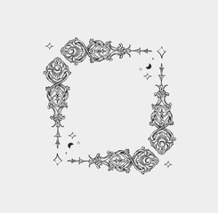 Wall Mural - hand drawn vector abstract outline,graphic,line vintage baroque ornament floral frame in calligraphi