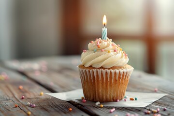 Single Birthday Cupcake with Candle