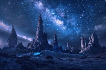 Wall Mural - Scenery of rocky formations sky landscape astronomy.