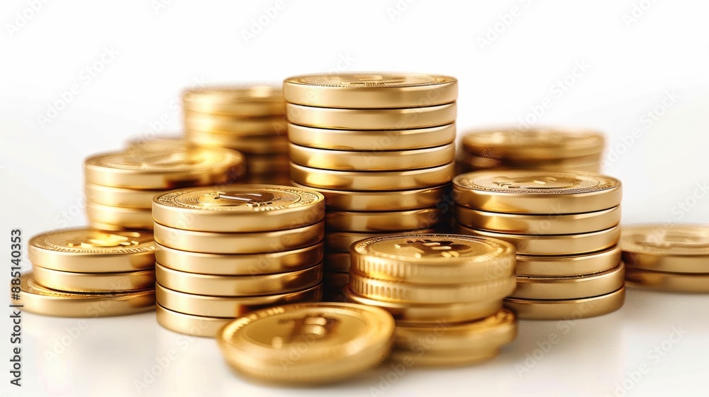 3D realistic of the golden coins pile and stacks, vector gold money ...