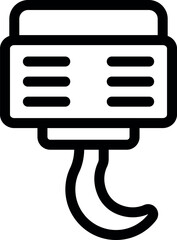 Poster - Simple black line art icon representing a crane hook used for lifting heavy objects on construction sites
