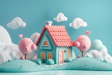 Wall Mural - Cute house background cartoon representation confectionery.