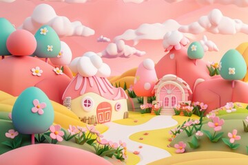 Sticker - Cute Natural background cartoon confectionery architecture.